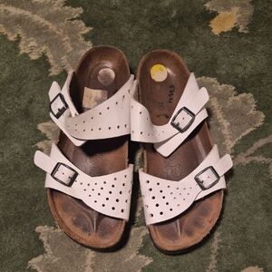 Birkenstock White Double-Strap Perforated Sandals